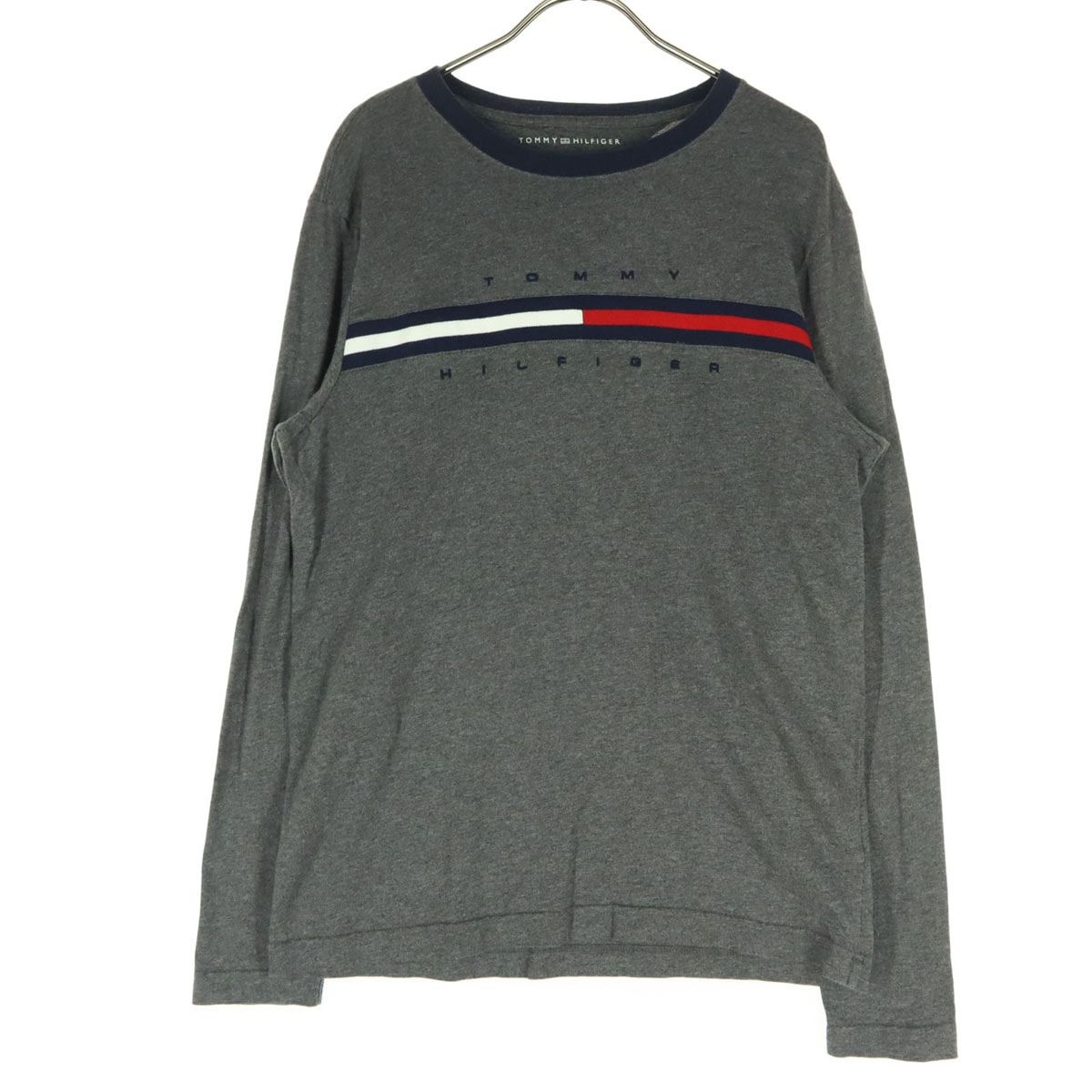 美品 TOMMY HILFIGER トミーヒルフィガー フロントロゴ 長袖 Tシャツ S グレー ロンT