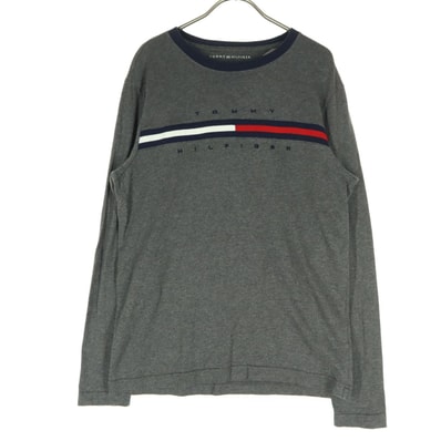 美品 TOMMY HILFIGER トミーヒルフィガー フロントロゴ 長袖 Tシャツ S グレー ロンT