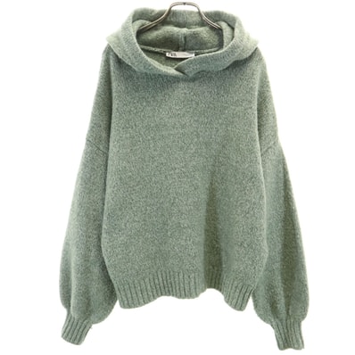 ZARA ザラ 長袖 ニット パーカー M グリーン系