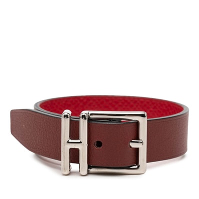 エルメス ネイサン リバーシブル ブレスレット レッド ブラウン レザー レディース HERMES 【中古】