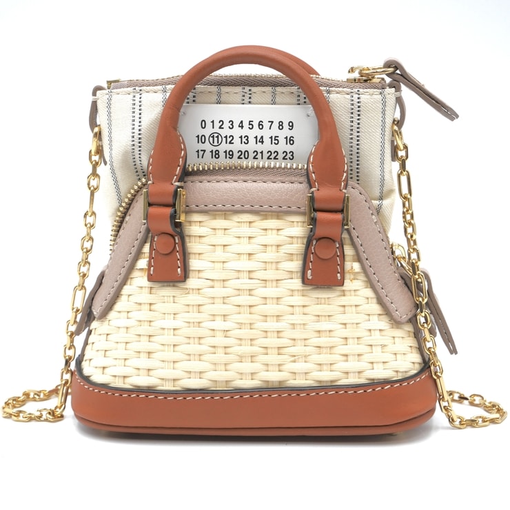 Maison Margiela(メゾン マルジェラ)5AC クラシック ベビー ショルダーバッグ ハンドバッグ 2WAY ラフィア レザー ベージュ ブラウン ゴールド金具 ミニバッグ レディース【中古】