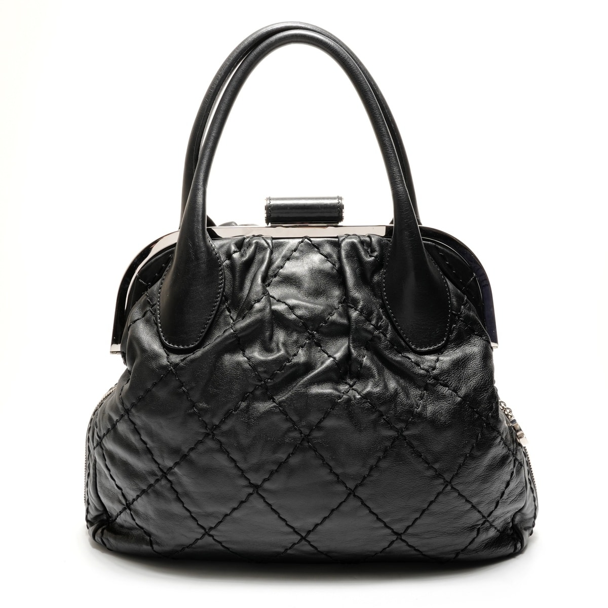 シャネル CHANEL 11番台 2006-2008 がま口 レザー ワイルドステッチ ハンドバッグ【中古】