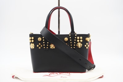 極美品 Christian Louboutin クリスチャンルブタン カバタ ミニ エンパイア スパイク クロンヌ トップハンドル バッグ 1225051 2wayショルダーバッグ ブラック レッド ゴールド カーフレザー レディース