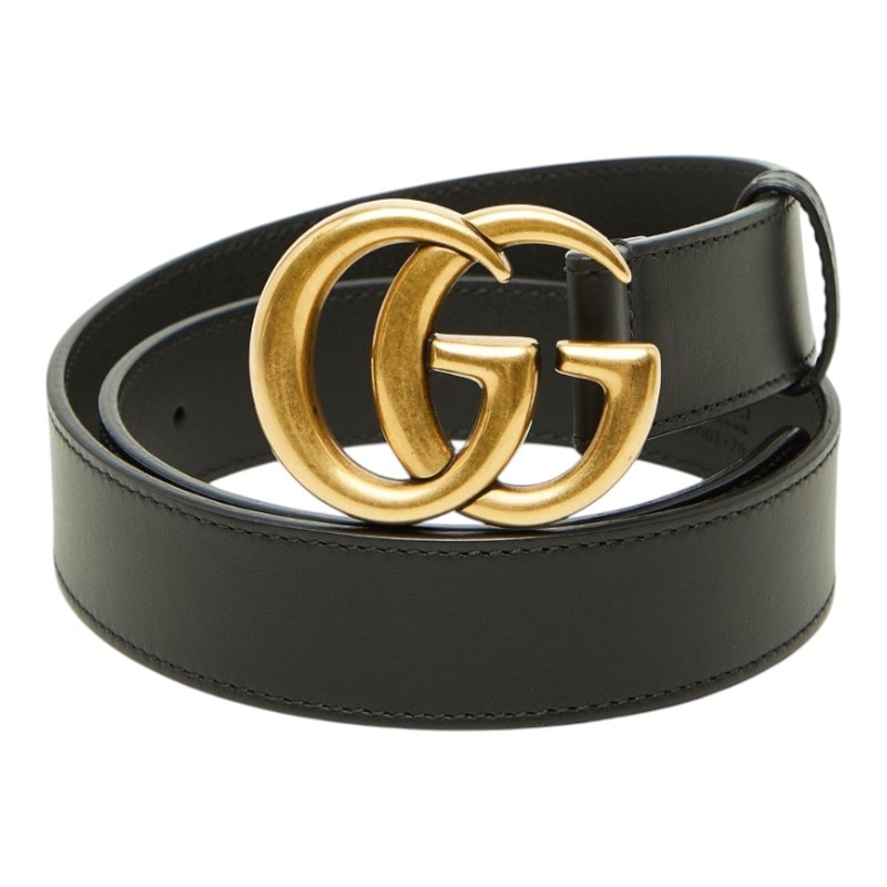 グッチ GGマーモント GGエンブレム ワイド バックルベルト 414516 ブラック レザー レディース GUCCI 【中古】