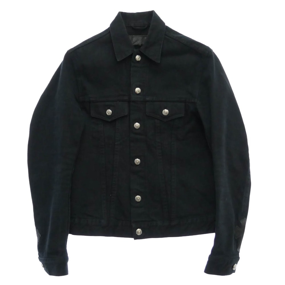CHROME HEARTS クロムハーツ(原本無) BLACK DENIM JACKET CROSS PATCH ホースシューボタン レザークロスパッチ ブラックデニムジャケット ブラック系 S【中古】