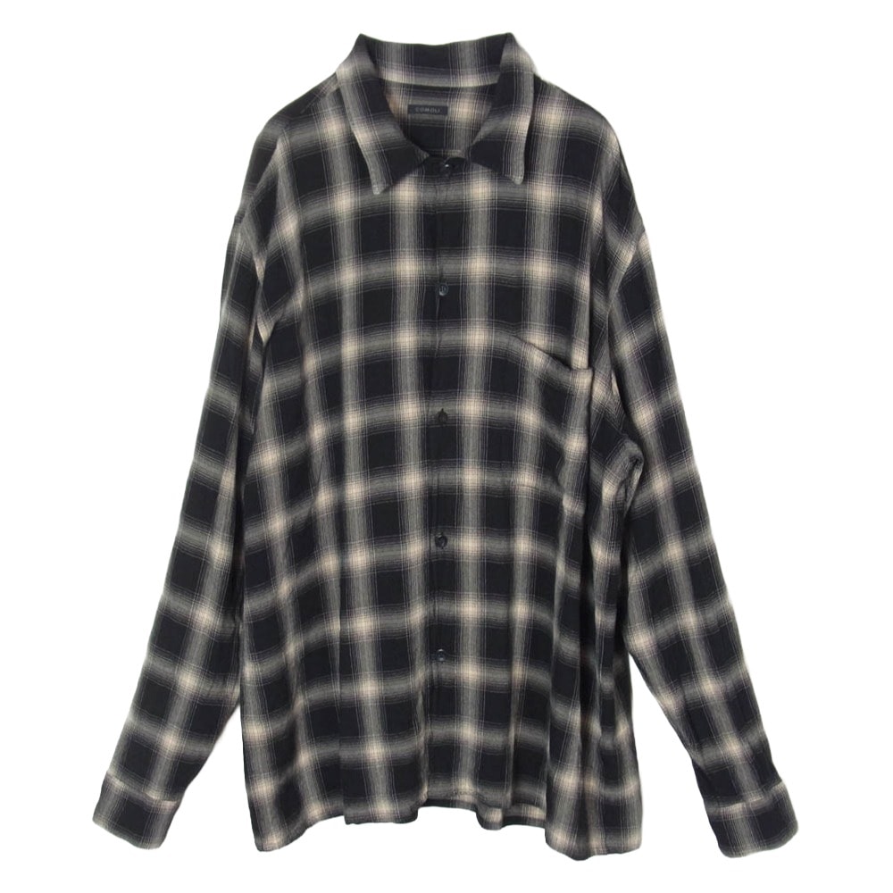 COMOLI コモリ 23SS X01-02008 レーヨンチェック オープンカラー 長袖 シャツ ブラック系 2【中古】