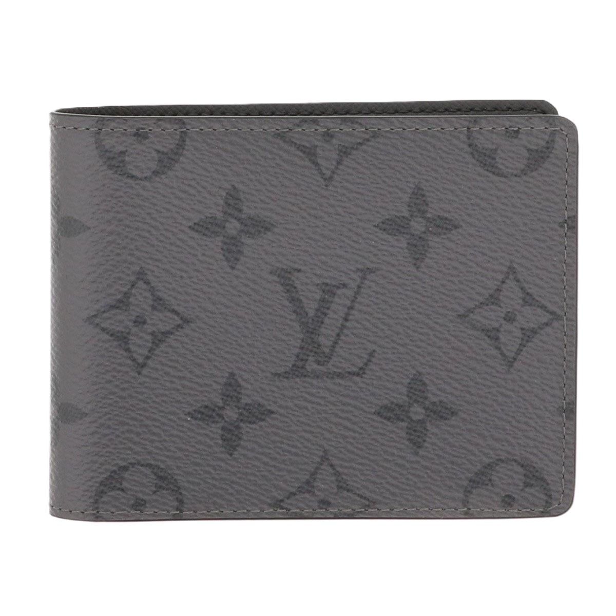 【値下げ】  LOUIS VUITTON ルイ・ヴィトン ポルトフォイユ スレンダー モノグラム エクリプス 二つ折り財布 M80906 モノグラム・エクリプス リバース キャンバス レザー グレー ブラック  メンズ【中古】