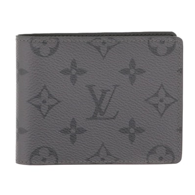 【値下げ】 LOUIS VUITTON ルイ・ヴィトン ポルトフォイユ スレンダー モノグラム エクリプス 二つ折り財布 M80906 モノグラム・エクリプス リバース キャンバス レザー グレー ブラック メンズ【中古】