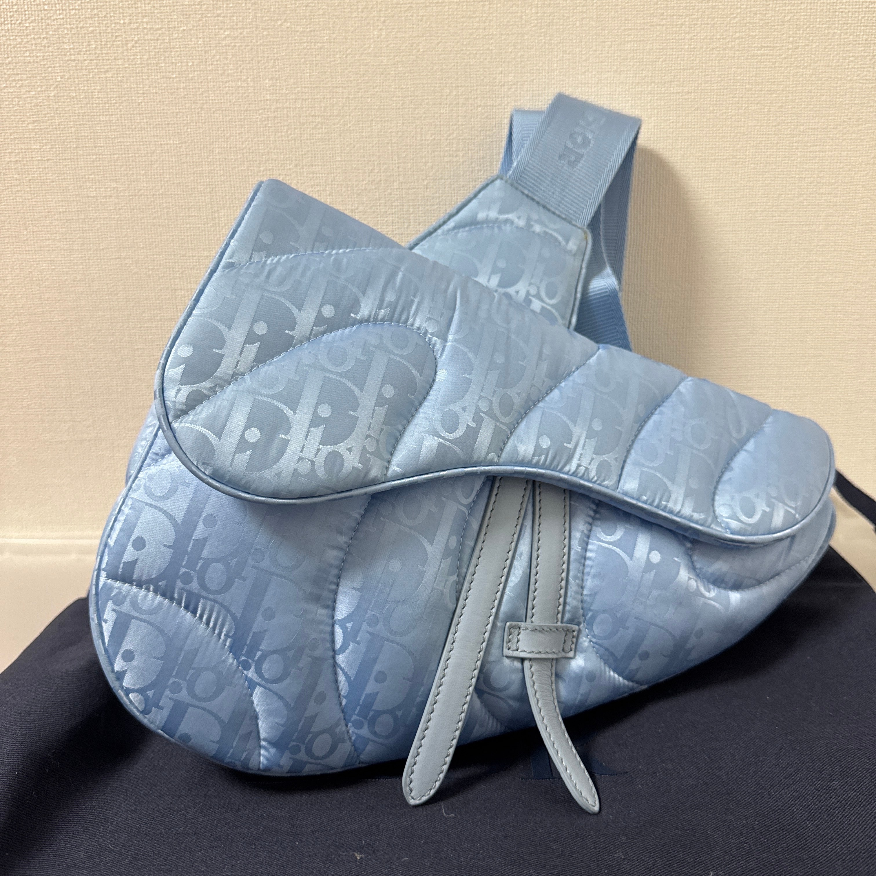 Dior By ERL Saddle Bag Dior Oblique Mirage Quilted Technical Fabric With Wave Motif "Light Blue"