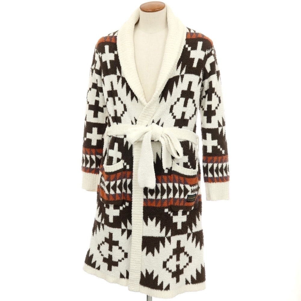 【中古】ジェラートピケ オム GELATO PIQUE HOMME × PENDLETON ポリエステル パウダー ニット ルームウェア ガウン ホワイトxブラウン【サイズM】【メンズ】