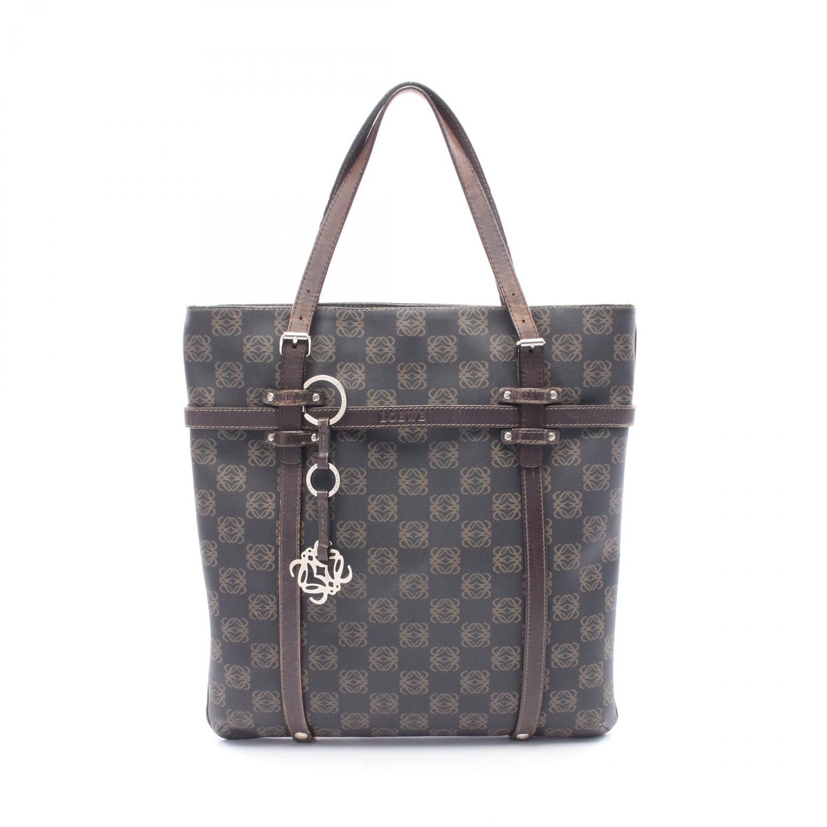 ロエベ LOEWE リピートアナグラム トートバッグ バッグ PVCコーティングキャンバス レザー レディース ブラウン系 【中古】