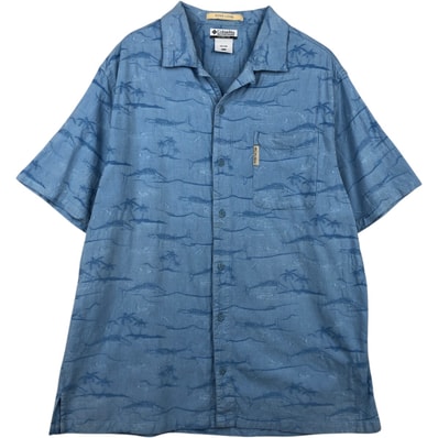 古着 90年代 コロンビア Columbia RIVER LODGE 魚柄 総柄 半袖 オープンカラーシャツ ボックスシャツ メンズXL相当 ヴィンテージ/eaa641393