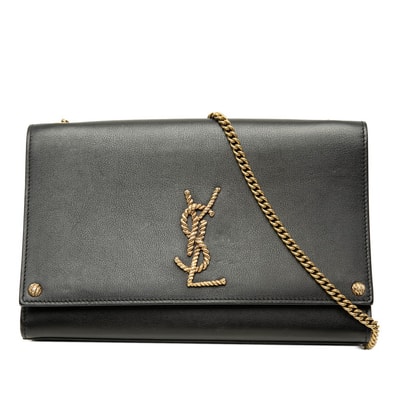サンローラン YSLロゴ 斜め掛け チェーン ショルダーバッグ ブラック レザー レディース SAINT LAURENT 中古