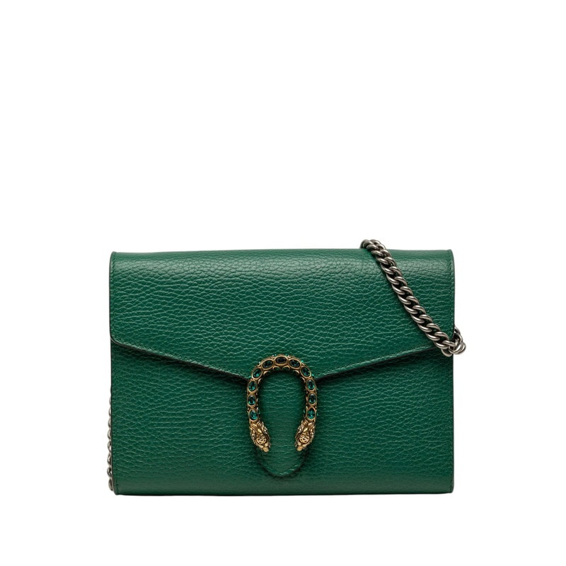 グッチ デュオニソス チェーン ウォレット ショルダーバッグ 401231 グリーン ゴールド金具 PVC レザー レディース GUCCI 中古