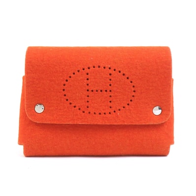 エルメス HERMES ポーチ トランプケース エテュイ カルト GM フェルト オレンジ シルバー ユニセックス【中古】 e62123i
