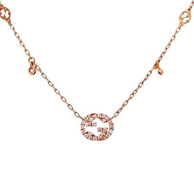 グッチ インターロッキング ネックレス 18金 K18ピンクゴールド ダイヤモンド レディース GUCCI 中古