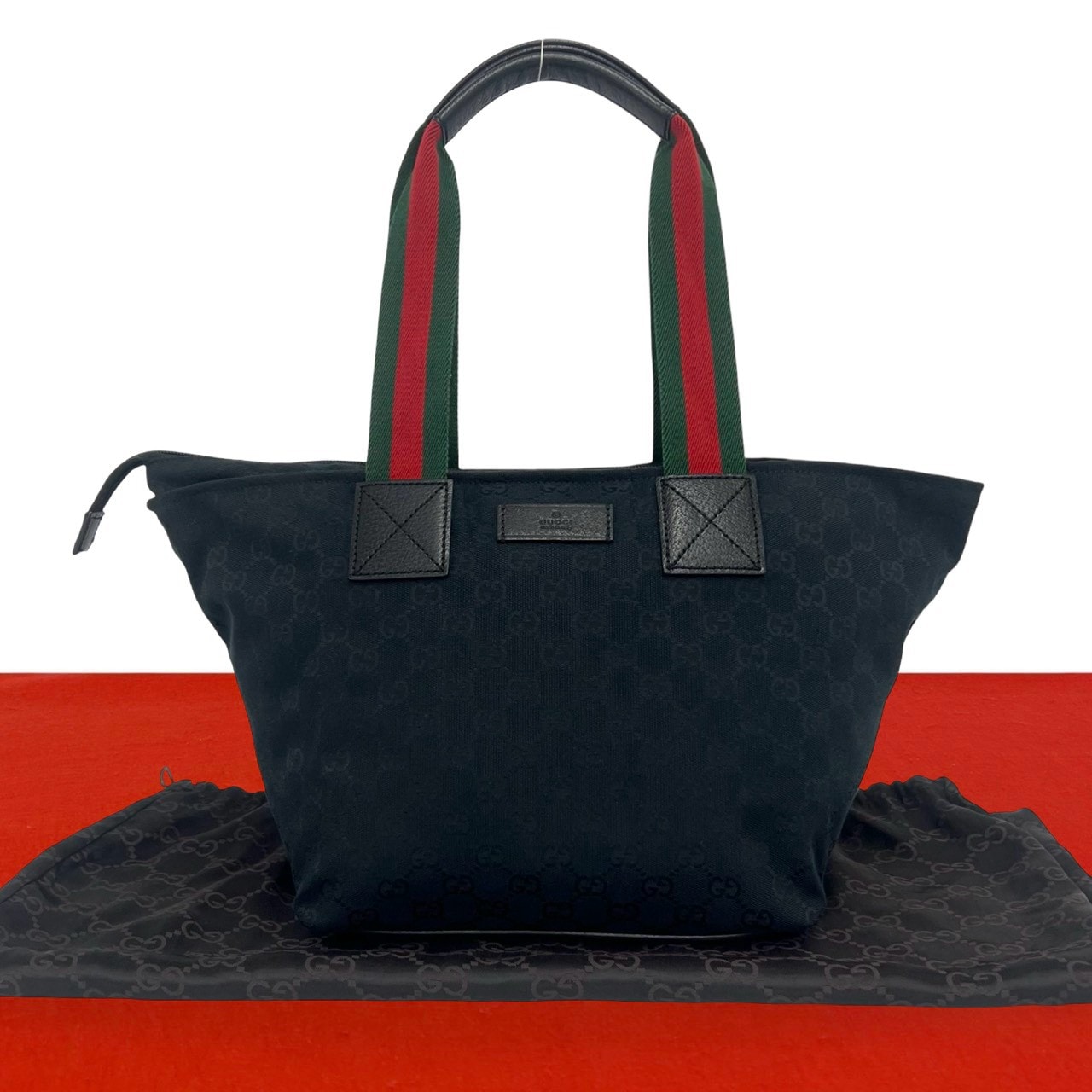 GUCCI グッチ シェリーライン GG ロゴ 柄 キャンバス レザー ハンドバッグ ブラック
 37657