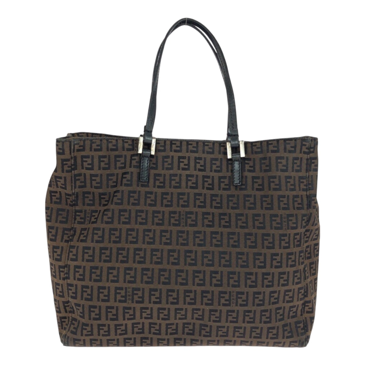 FENDI フェンディ ズッキーノ ブラウン シルバー金具 キャンバス レザー/ トートバッグ ハンドバッグ 601823 【中古】