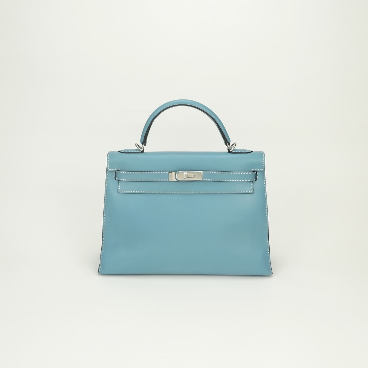 エルメス HERMES ケリー32 バッグ トートバッグ ショルダーバッグ ボックスカーフ ブルージーン Bluejean ブルー Blue 青 シルバー金具 ハンドバッグ 2Way 外縫い V字金具 新型金具