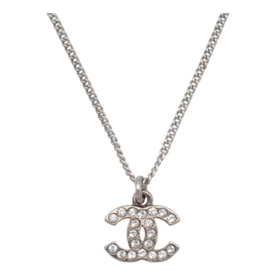 シャネル CHANEL ココマーク ネックレス メタル クリスタル シルバー 銀色 シルバー金具 レディース【中古】【ABランク】