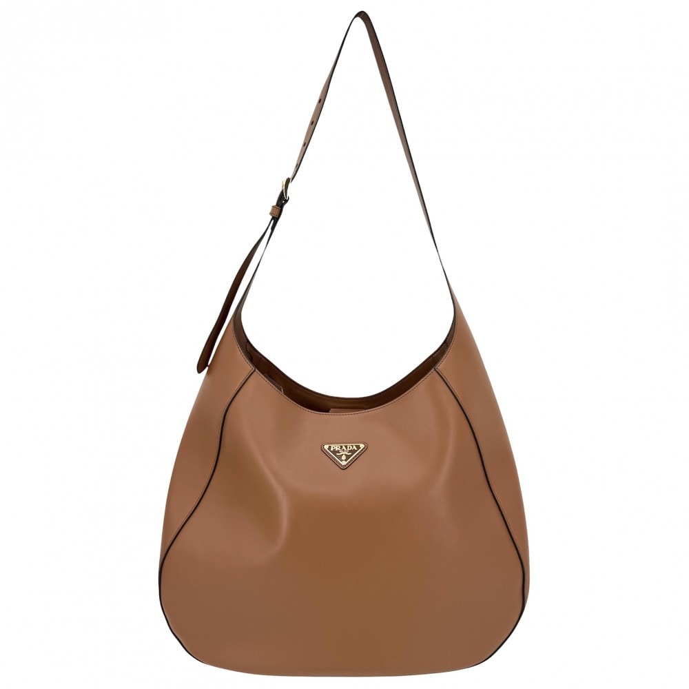 PRADA プラダ ショルダーバッグ トライアングルロゴ 肩掛け 斜め掛け 1BC181 レザー ブラウン 茶 ゴールド金具 レディース 美品【中古品】