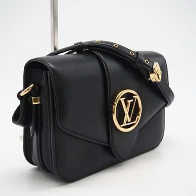 美品 LOUIS VUITTON ルイ・ヴィトン カーフレザー LVポンヌフ M55948 ショルダーバッグ ブラック レザー カーフレザー レディース