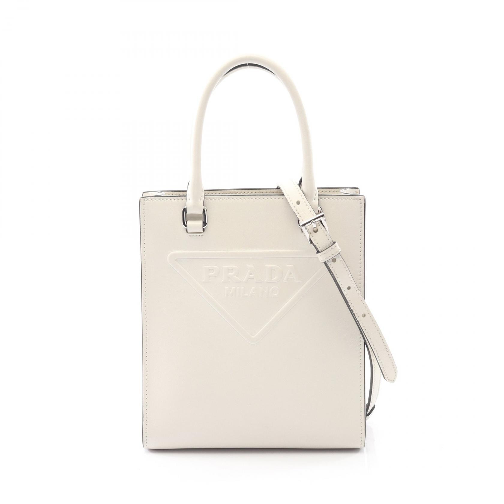 プラダ PRADA エンボスロゴ ハンドバッグ バッグ レザー レディース ホワイト系 1BA333 【中古】