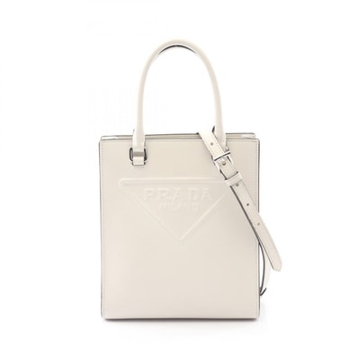プラダ PRADA エンボスロゴ ハンドバッグ バッグ レザー レディース ホワイト系 1BA333 【中古】