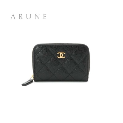 シャネル CHANEL 財布 コインケース 小銭入れ ブラック ゴールド ココマーク マトラッセ クラシック ジップ コインパース カードケース
