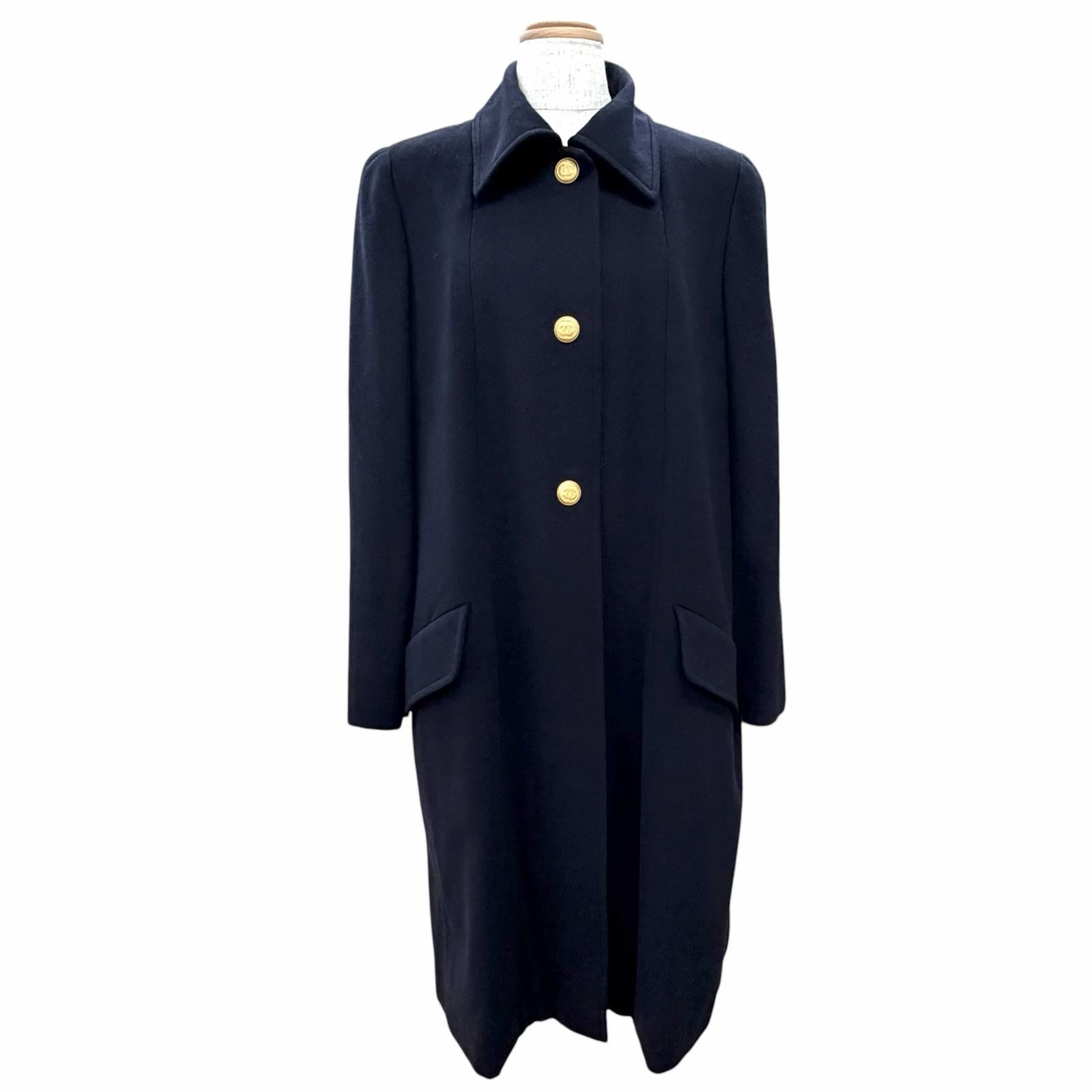 極美品 シャネル ココ金ボタン ロングコート FR 38 96A P08340