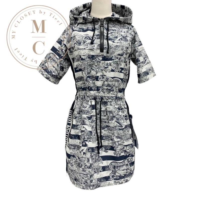 クリスチャンディオール CHRISTIAN DIOR ワンピース フロントジップ フーディ 半袖 ネイビー ホワイト