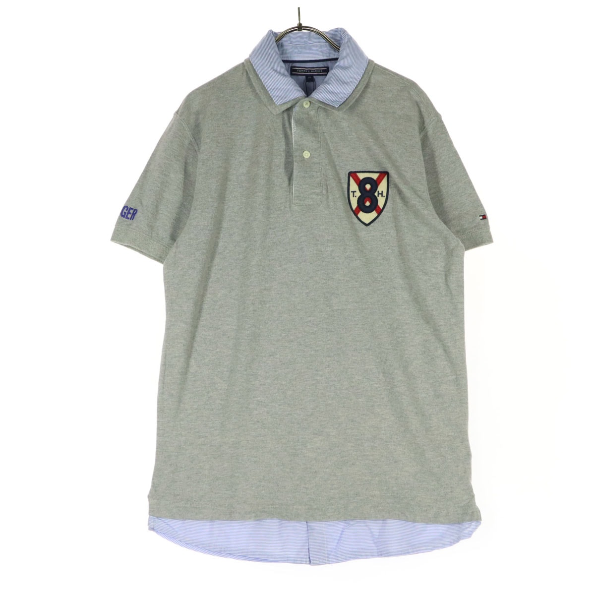 未使用 TOMMY HILFIGER トミーヒルフィガー ワンポイント刺繍 半袖 ポロシャツ M グレー