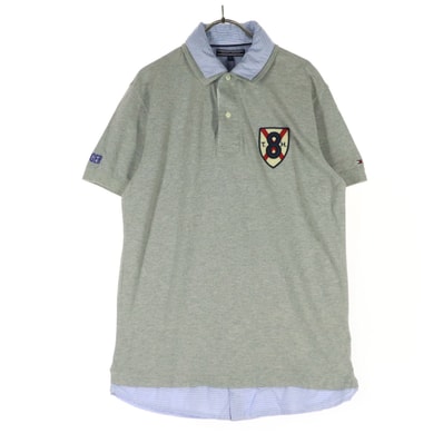 未使用 TOMMY HILFIGER トミーヒルフィガー ワンポイント刺繍 半袖 ポロシャツ M グレー