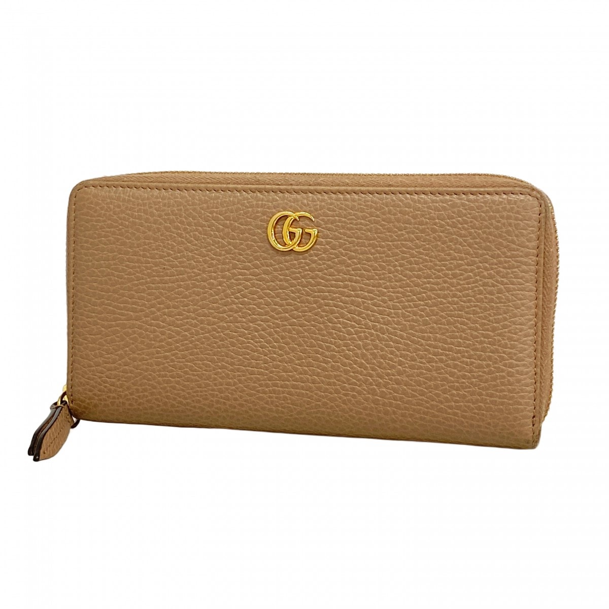 【6ec3076-k】グッチ 長財布 GGマーモント 456117 レザー ピンクブラウン ゴールド金具【中古】レディース