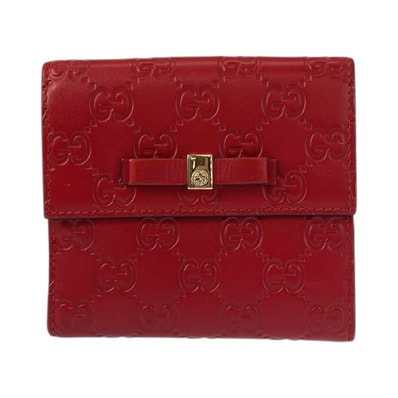 美品 GUCCI グッチ グッチシマ リボン レッド ゴールド金具 レザー 折財布 コンパクトウォレット 601488 【中古】