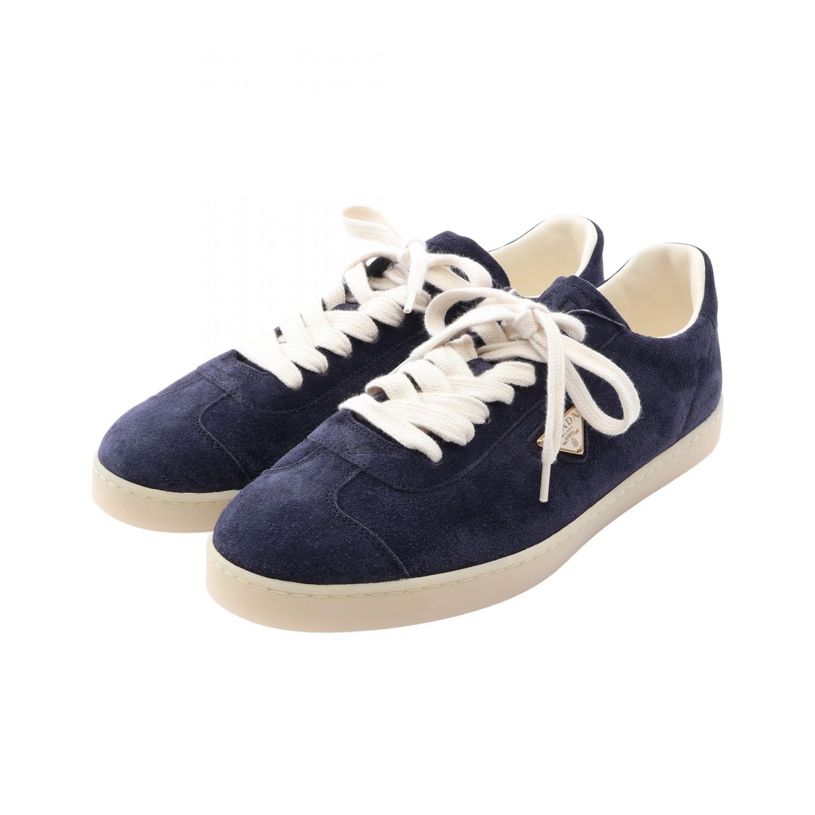 プラダ PRADA LANE トライアングルロゴ スニーカー 靴 スウェード メンズ ネイビー系 【中古】
