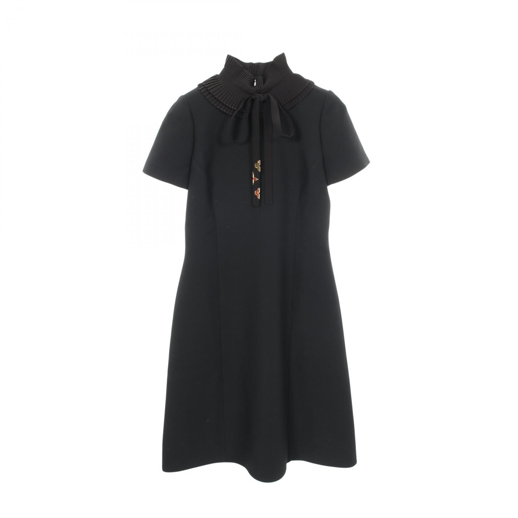 ルイ・ヴィトン LOUIS VUITTON ラッフルカラードレス ワンピース 衣料品 トップス ウール シルク レディース ブラック系 【中古】