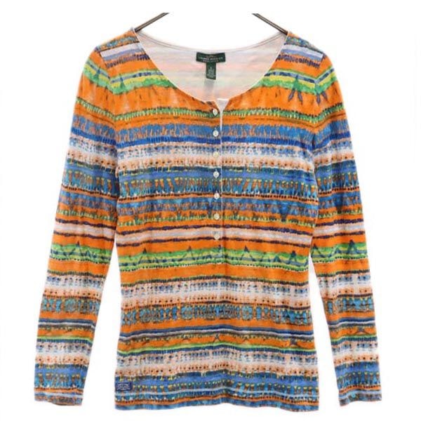 RALPH LAUREN JEANS ラルフローレンジーンズ 総柄 長袖 Tシャツ S ハーフボタン ロンT