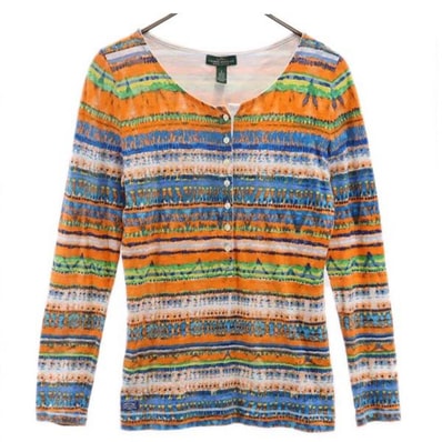 RALPH LAUREN JEANS ラルフローレンジーンズ 総柄 長袖 Tシャツ S ハーフボタン ロンT