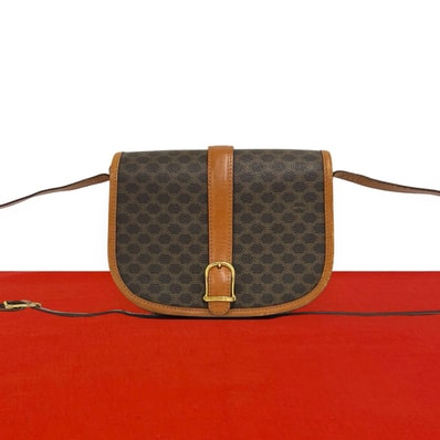 CELINE セリーヌ マカダム ブラゾン 柄 PVC レザー ショルダーバッグ ブラウン
02286
