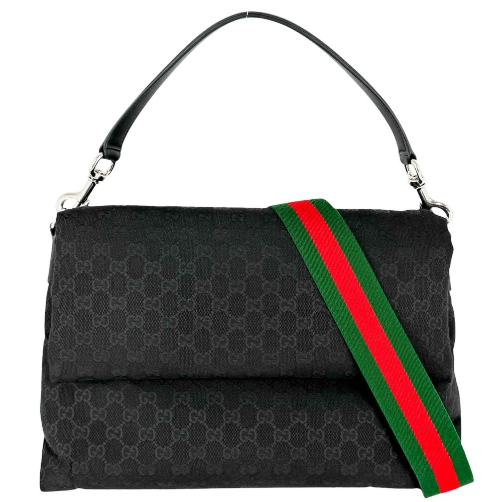 GUCCI グッチ 2WAY ハンドバッグ ショルダーバッグ 斜め掛け 321616 GGキャンバス  レザー   ブラック 黒 シルバー金具 レディース 美品【中古品】