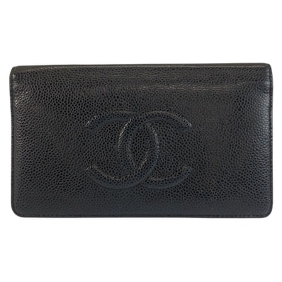 美品 CHANEL シャネル ココマーク ブラック 黒 レザー 長財布 ロングウォレット 602533 【中古】