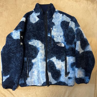 Supreme x The North Face Bleached Denim Print Fleece Jacket "Indigo"