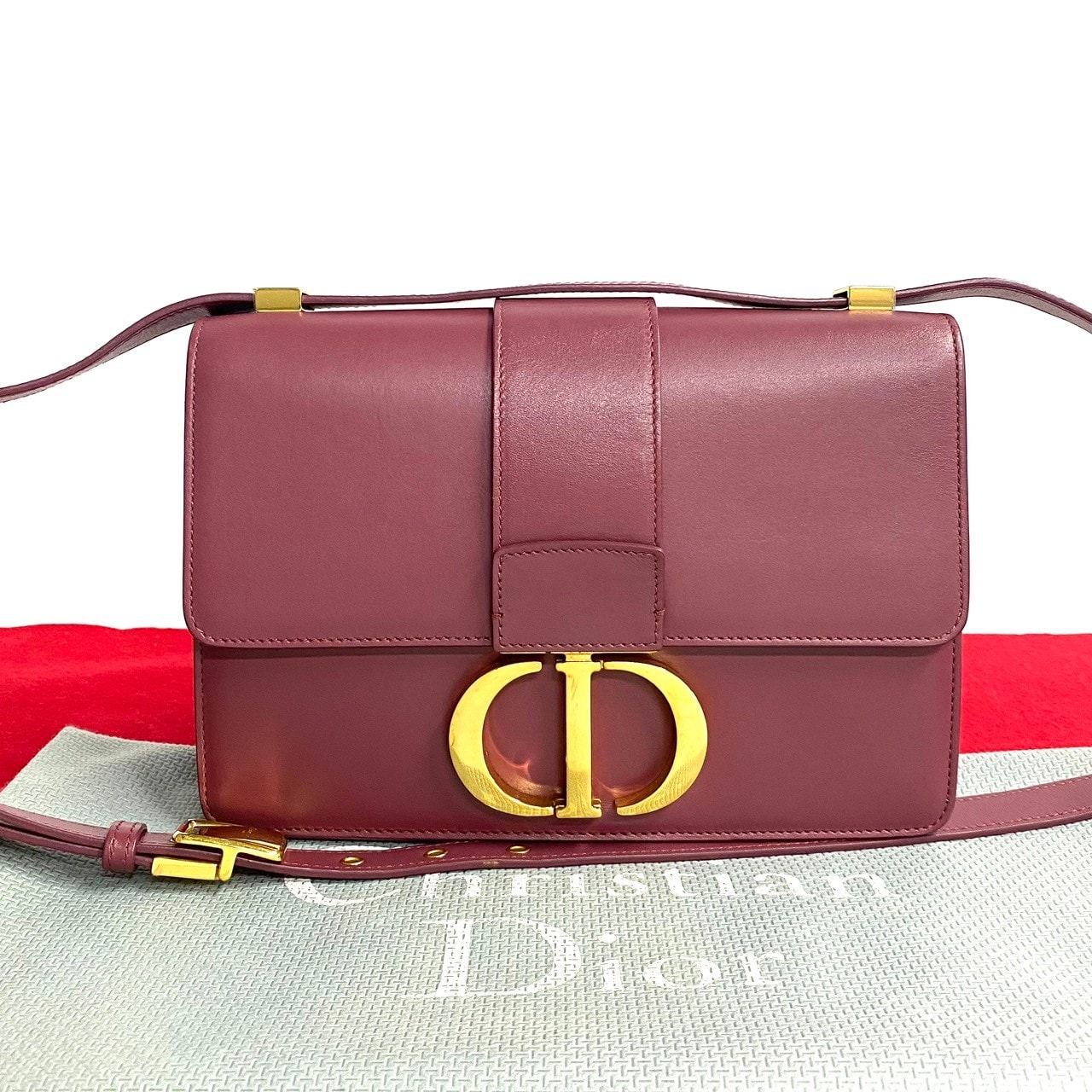 Christian Dior ディオール 30モンテーニュ CD ロゴ 金具 レザー ショルダーバッグ ワインレッド
 14755