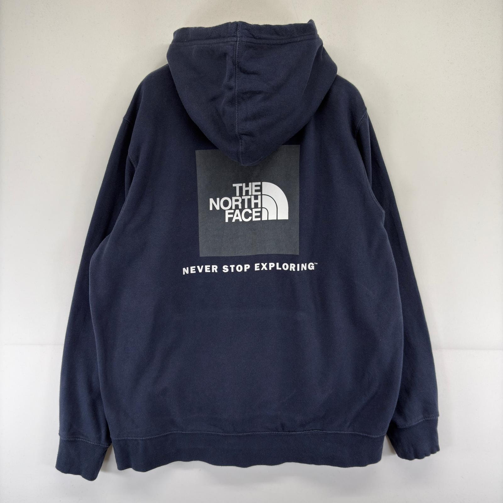 古着 ザ・ノースフェイス THE NORTH FACE パーカー スウェット プルオーバー ワンポイント ロゴ バックプリント XL ネイビー メンズ