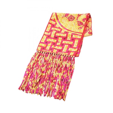 エルメス HERMES フリンジスカーフ MOSAIQUE AU 24 スカーフ 衣料品 シルク シルク レディース ピンク系 / レッド系 / マルチカラー 【中古】