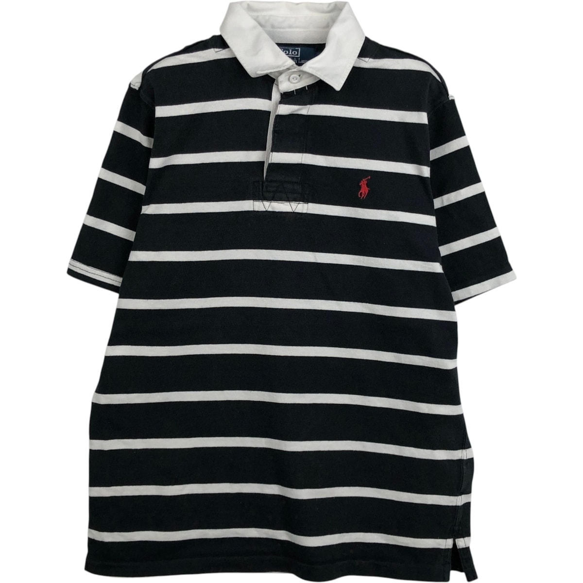 古着 ラルフローレン Ralph Lauren POLO by Ralph Lauren CUSTOM FIT ボーダー柄 半袖 ラガーシャツ メンズM相当/eaa619289