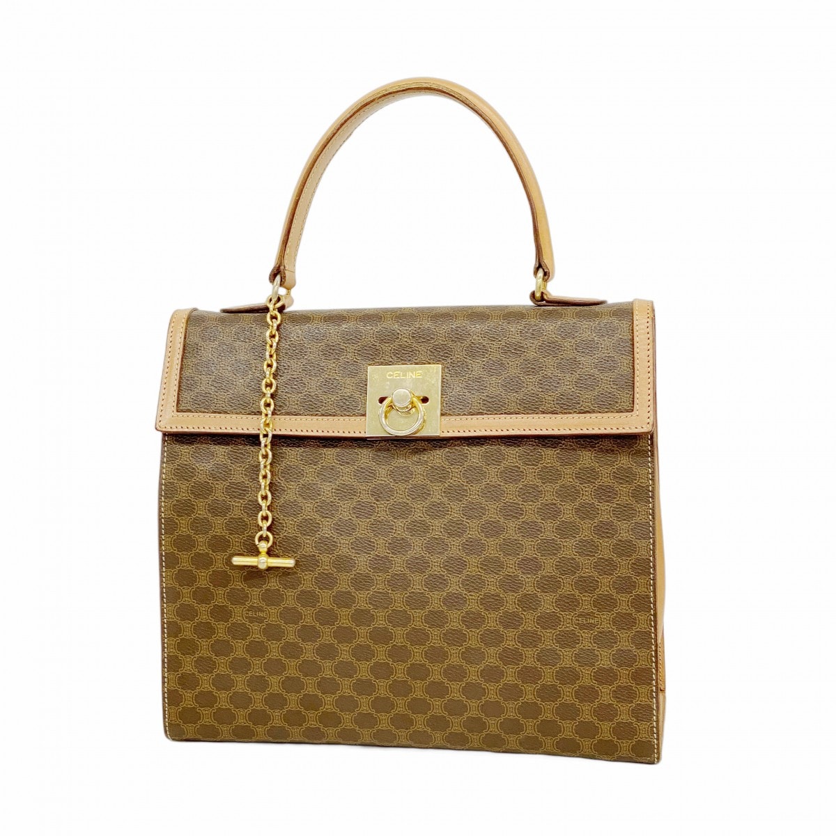 【6de5548-k】セリーヌ ハンドバッグ マカダム PVC ブラウン ゴールド金具【中古】レディース