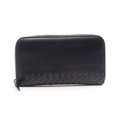 ボッテガヴェネタ BOTTEGA VENETA イントレチャート ラウンド長財布 財布 レザー カルング メンズ ブラック系 【中古】