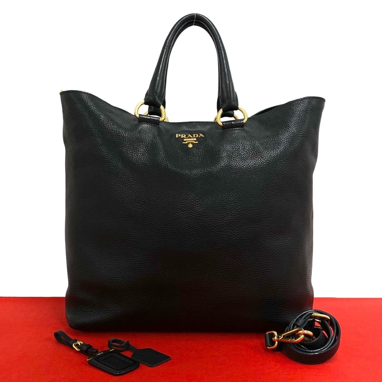 PRADA プラダ ロゴ 金具 レザー ショルダーバッグ ブラック
 i2152